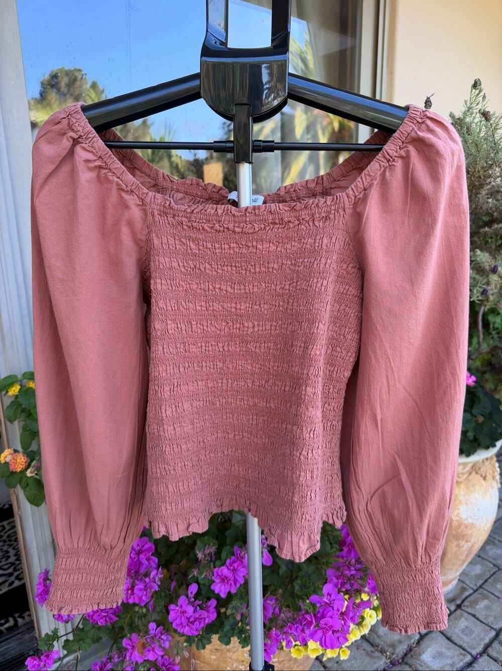 Madewell smocked square neck blouse with puff sleeves